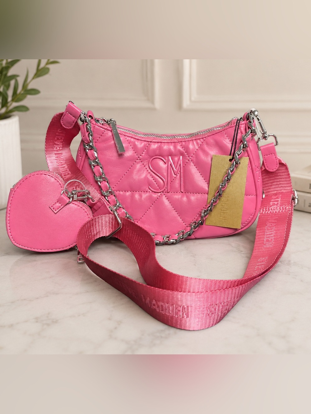 Steve Madden BPOSIE Quilted Pink Crossbody Bag NWT $78